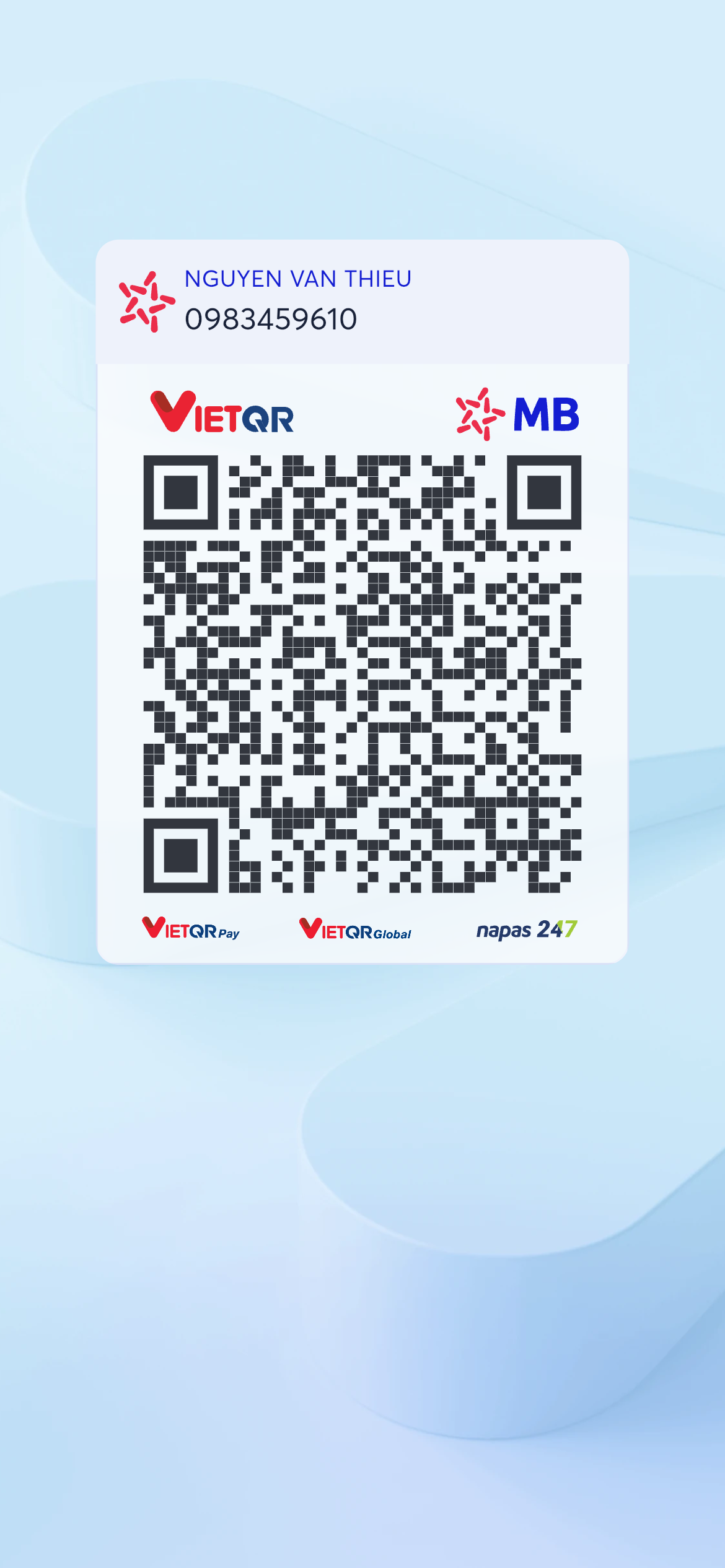 Mã VietQR ủng hộ VividKit qua MB Bank.